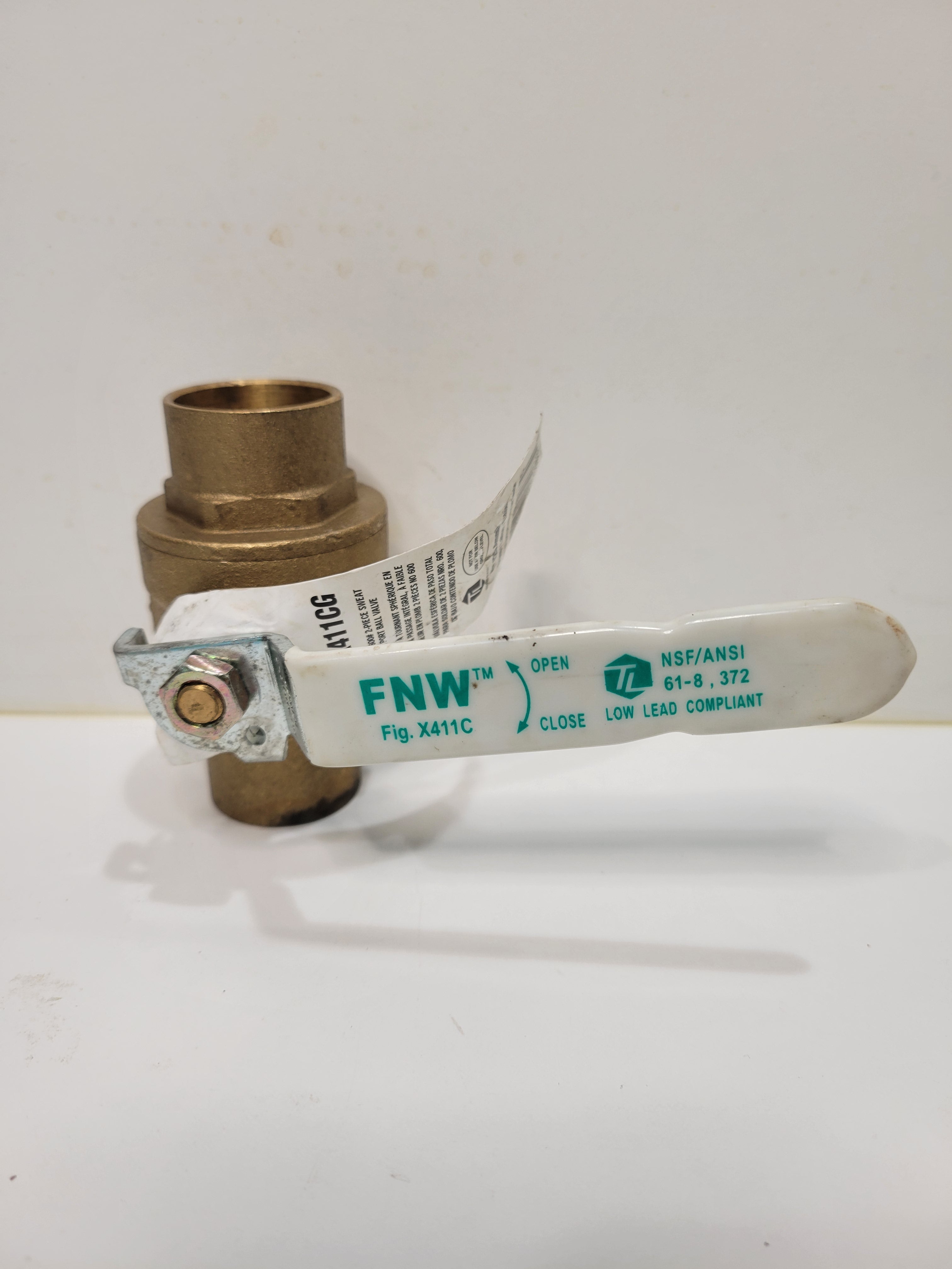 FNW FNWX411CG 1" Brass Ball Valve — 600 WOG 2-Piece Sweat Full Port NSF/ANSI 61 & 372