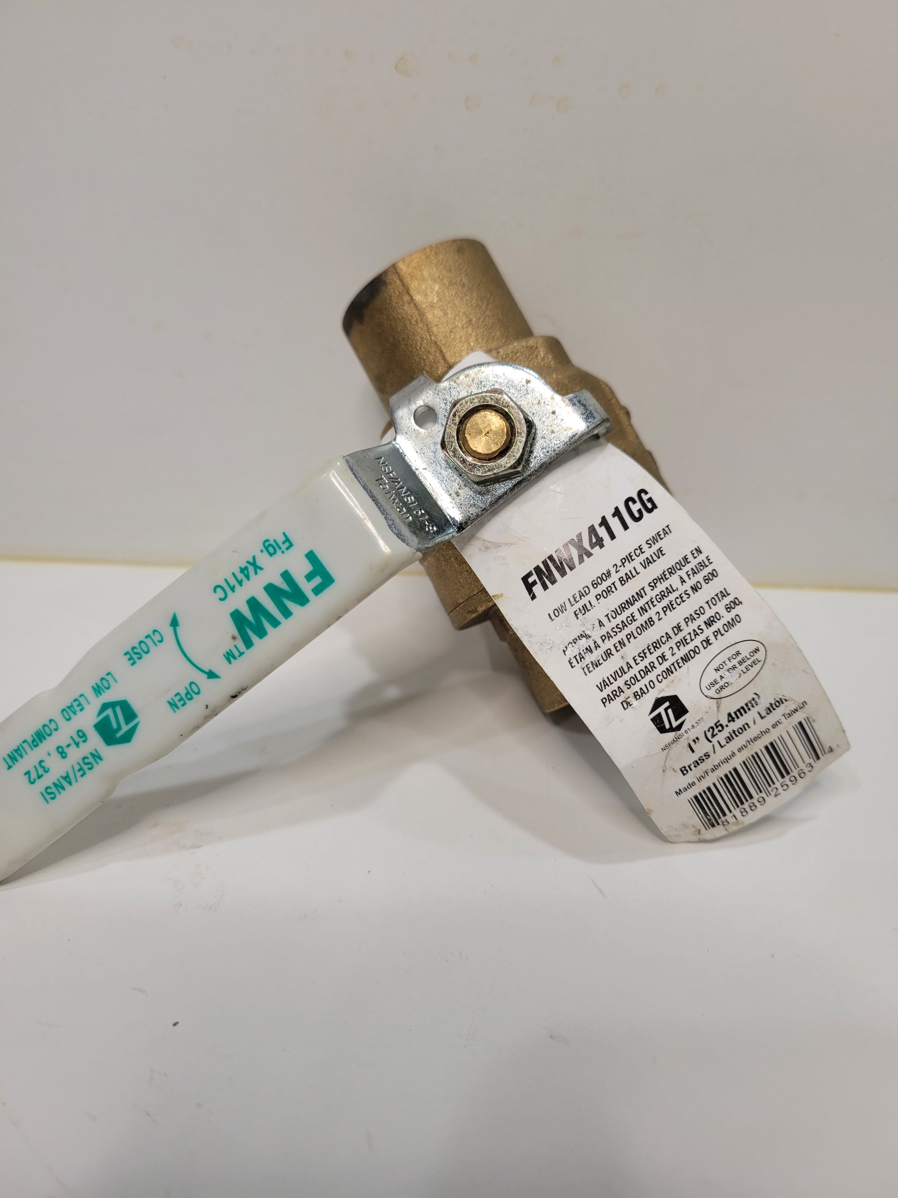 FNW FNWX411CG 1" Brass Ball Valve — 600 WOG 2-Piece Sweat Full Port NSF/ANSI 61 & 372